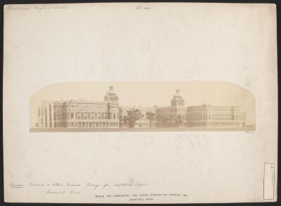 Model of the proposed South Kensington Museum buildings, completed according to the plans of Henry Scott, view from the south-west