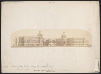 Model of the proposed South Kensington Museum buildings, completed according to the plans of Henry Scott, view from the south-west