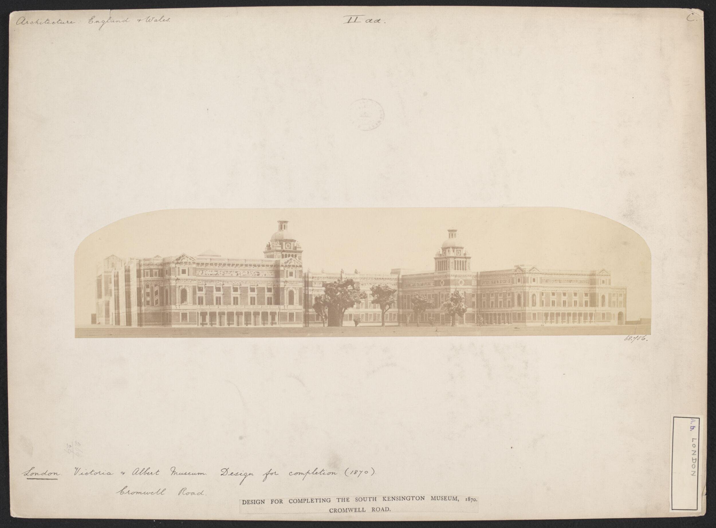 Model of the proposed South Kensington Museum buildings, completed according to the plans of Henry Scott, view from the south-west