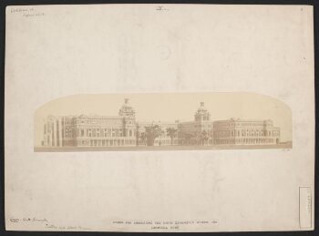 Model of the proposed South kensington Museum buildings, completed according to the plans of Henry Scott, view from the south-west