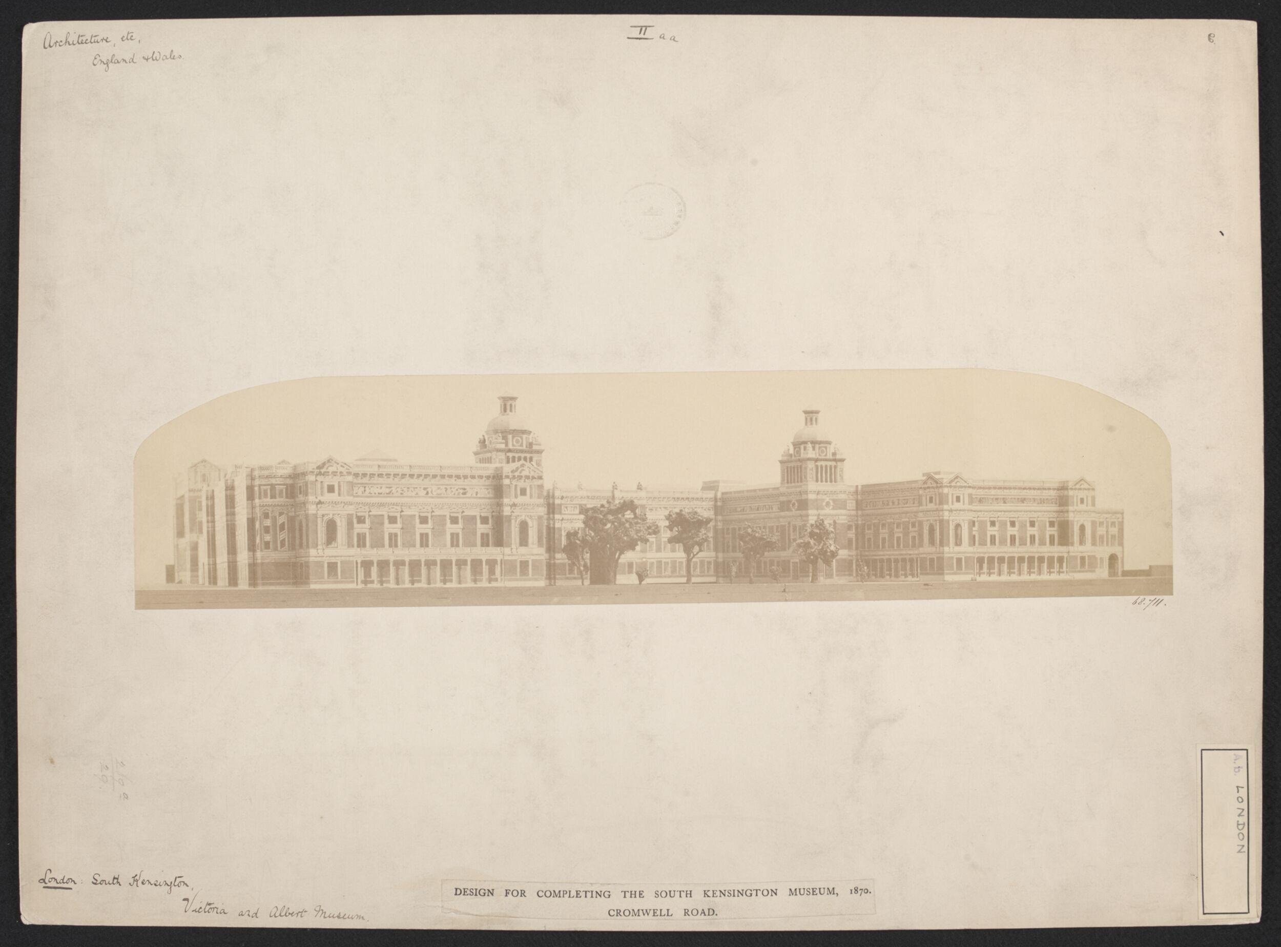 Model of the proposed South kensington Museum buildings, completed according to the plans of Henry Scott, view from the south-west