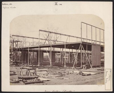 Exterior view of the South Kensington Museum (the 'Brompton Boilers') under construction