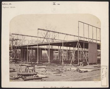 Exterior view of the South Kensington Museum (the 'Brompton Boilers') under construction