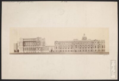 Model of the proposed South Kensington Museum buildings, completed according to the plans of Henry Scott, view from the south-west of the Exhibition Road facade