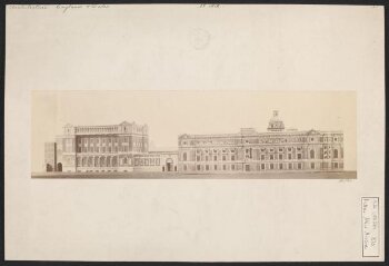 Model of the proposed South Kensington Museum buildings, completed according to the plans of Henry Scott, view from the south-west of the Exhibition Road facade