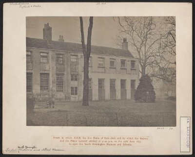 Exterior view of Brompton Park House with the South Kensington Museum (the 'Brompton Boilers') visible in the background