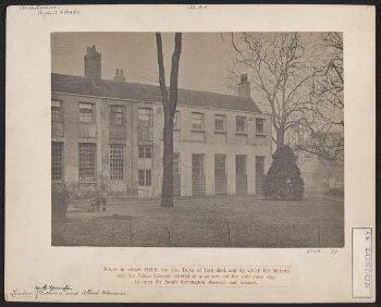 Exterior view of Brompton Park House with the South Kensington Museum (the 'Brompton Boilers') visible in the background