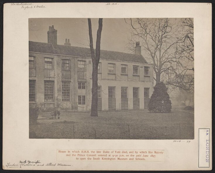 Exterior view of Brompton Park House with the South Kensington Museum (the 'Brompton Boilers') visible in the background image