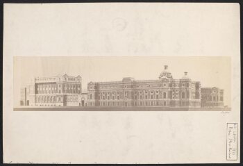 Model of the proposed South Kensington Museum buildings, completed according to the plans of Henry Scott, view from the south-west of the Exhibition Road and Cromwell Road facades