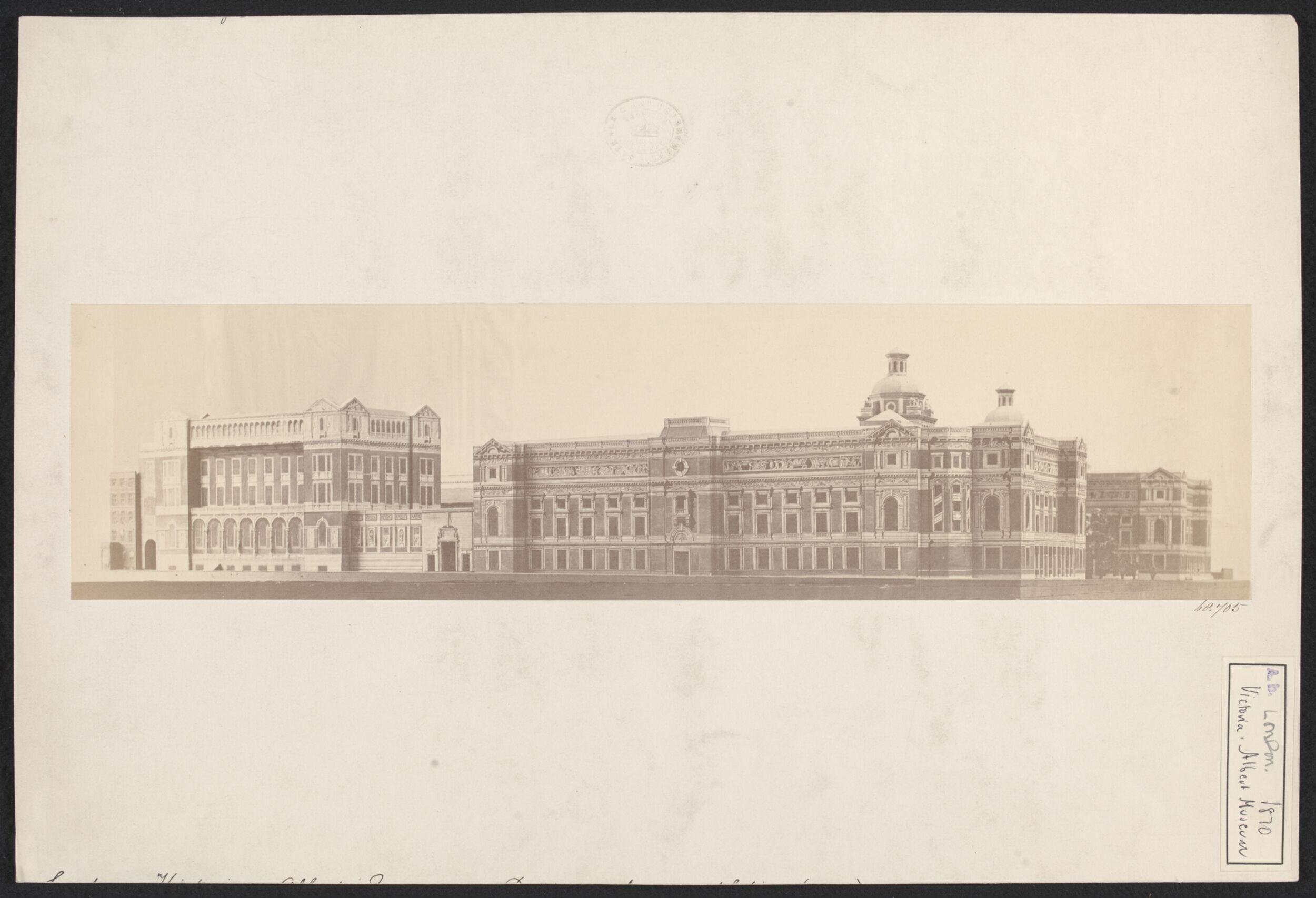 Model of the proposed South Kensington Museum buildings, completed according to the plans of Henry Scott, view from the south-west of the Exhibition Road and Cromwell Road facades