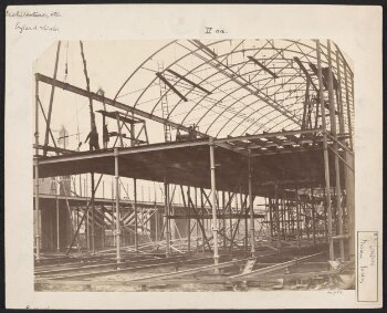 Exterior view of the South Kensington Museum (the 'Brompton Boilers') under construction