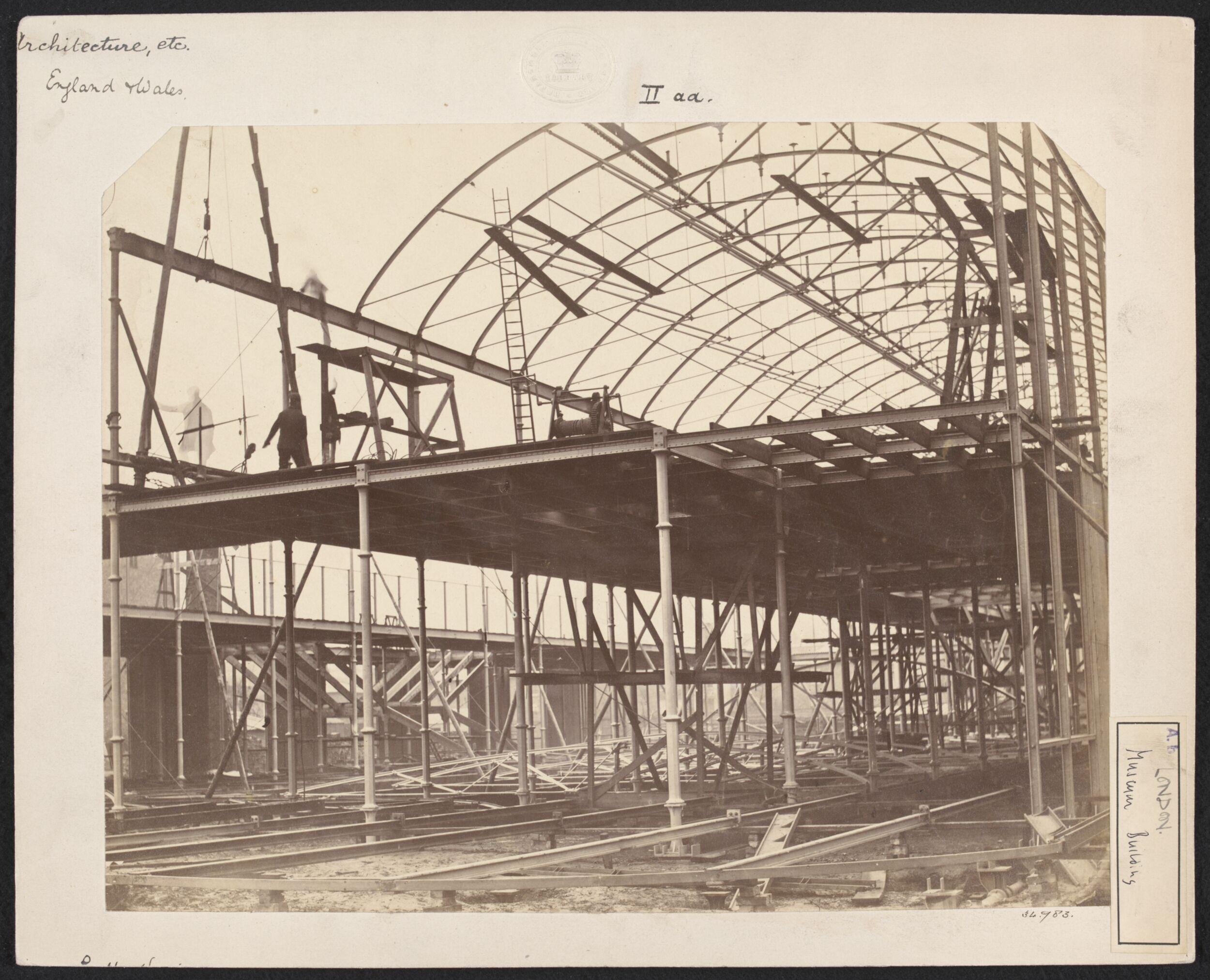 Exterior view of the South Kensington Museum (the 'Brompton Boilers') under construction