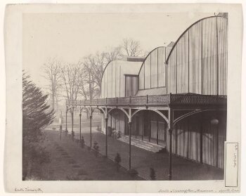 Exterior view of the south front entrance of the South Kensington Museum (the 'Brompton Boilers')