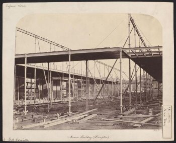 Exterior view of the South Kensington Museum (the 'Brompton Boilers') under construction