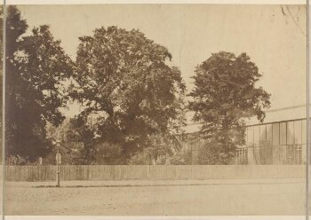  South Kensington Museum, Gardens and 'Brompton Boilers' seen from Cromwell Road, part of a three-part panorama