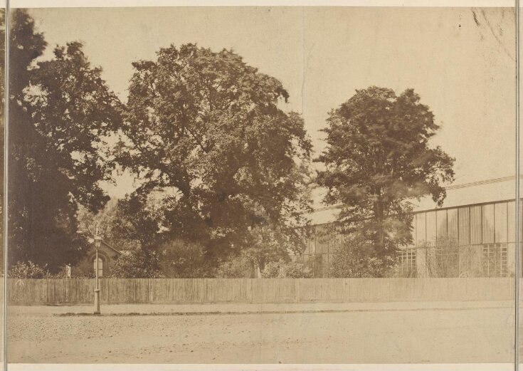  South Kensington Museum, Gardens and 'Brompton Boilers' seen from Cromwell Road, part of a three-part panorama image