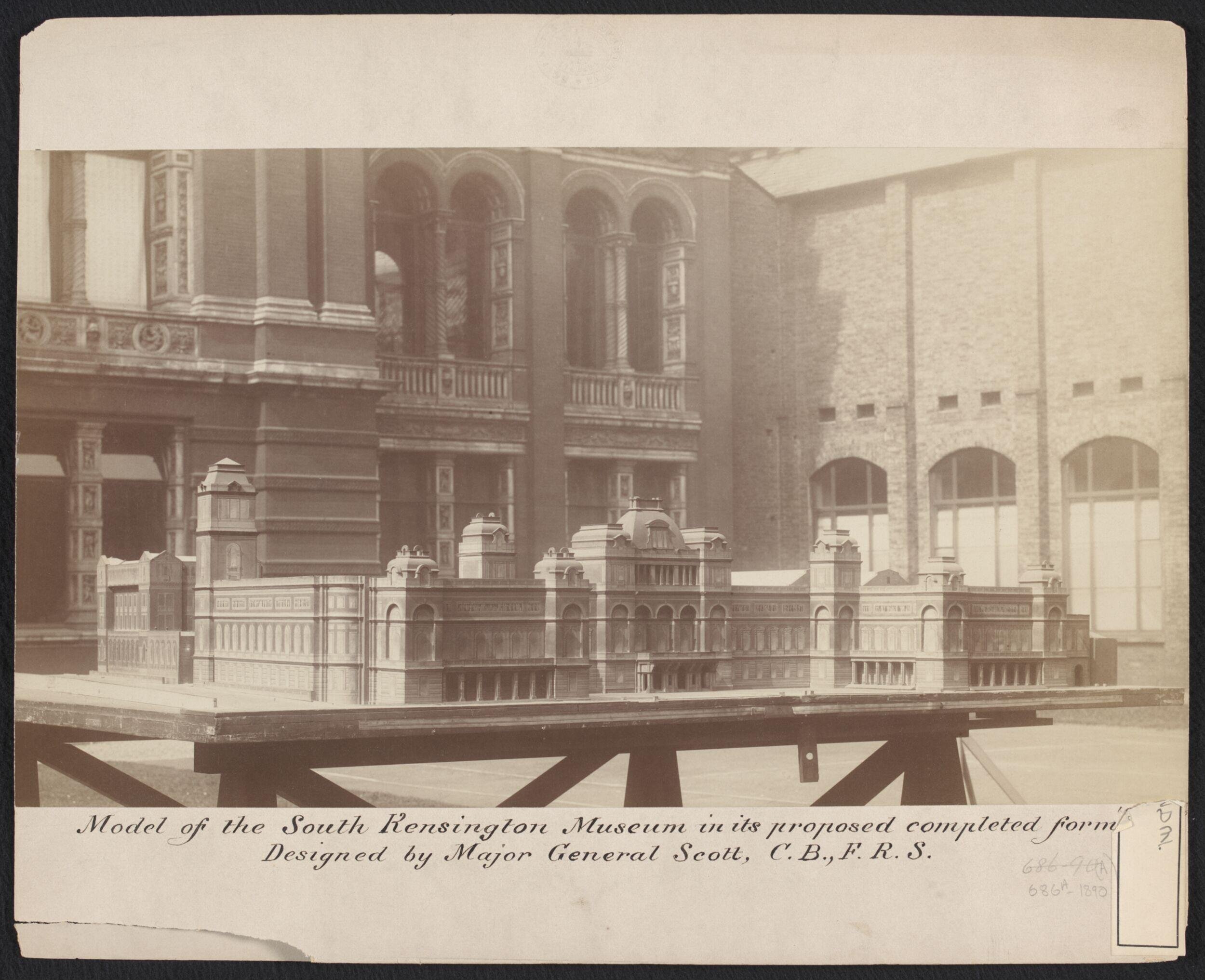 Model of the South Kensington Museum in its proposed completed form.  Designed by Major Gen. Scott, C.B., F.R.S.