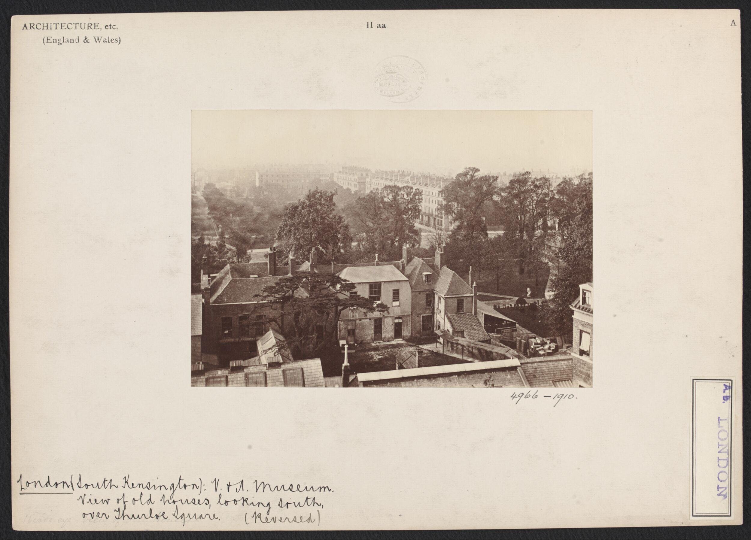 View of old houses and Museum grounds, looking south over Thurloe Square