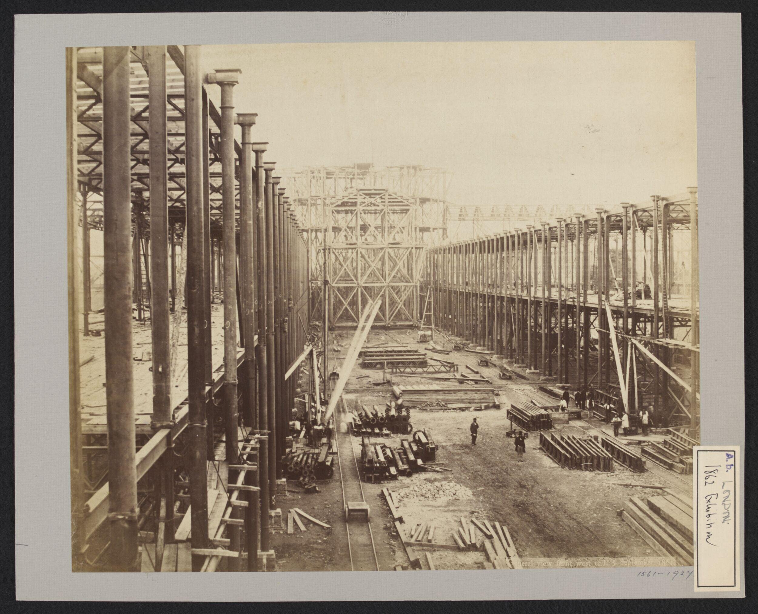 Construction of 1862 International Exhibition buildings, general view from west end