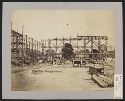 Construction of 1862 International Exhibition buildings, General view from the west