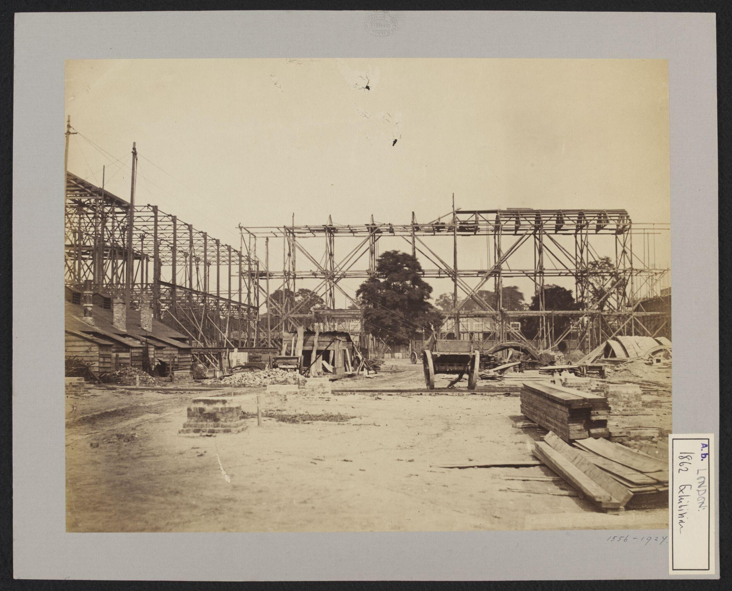 Construction of 1862 International Exhibition buildings, General view from the west