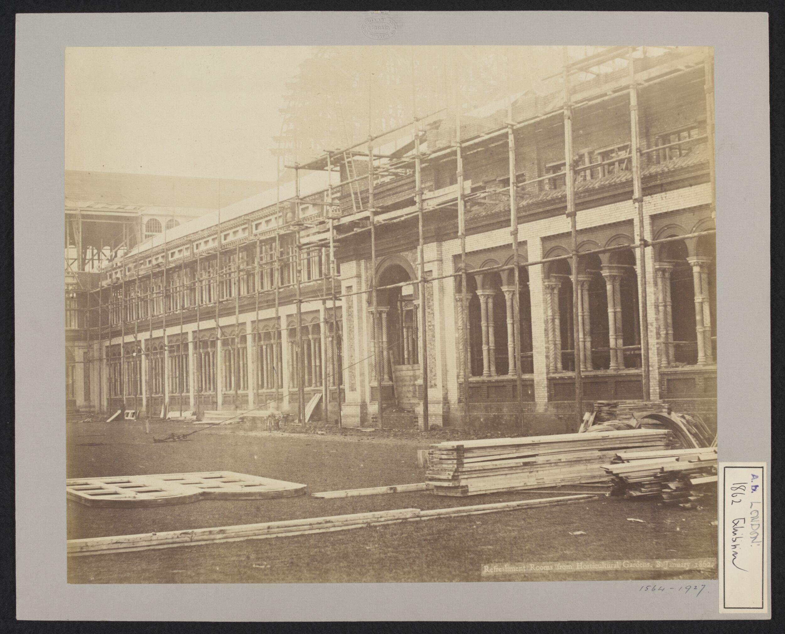 Construction of 1862 International Exhibition buildings, Refreshment Rooms from Horticultural Gardens