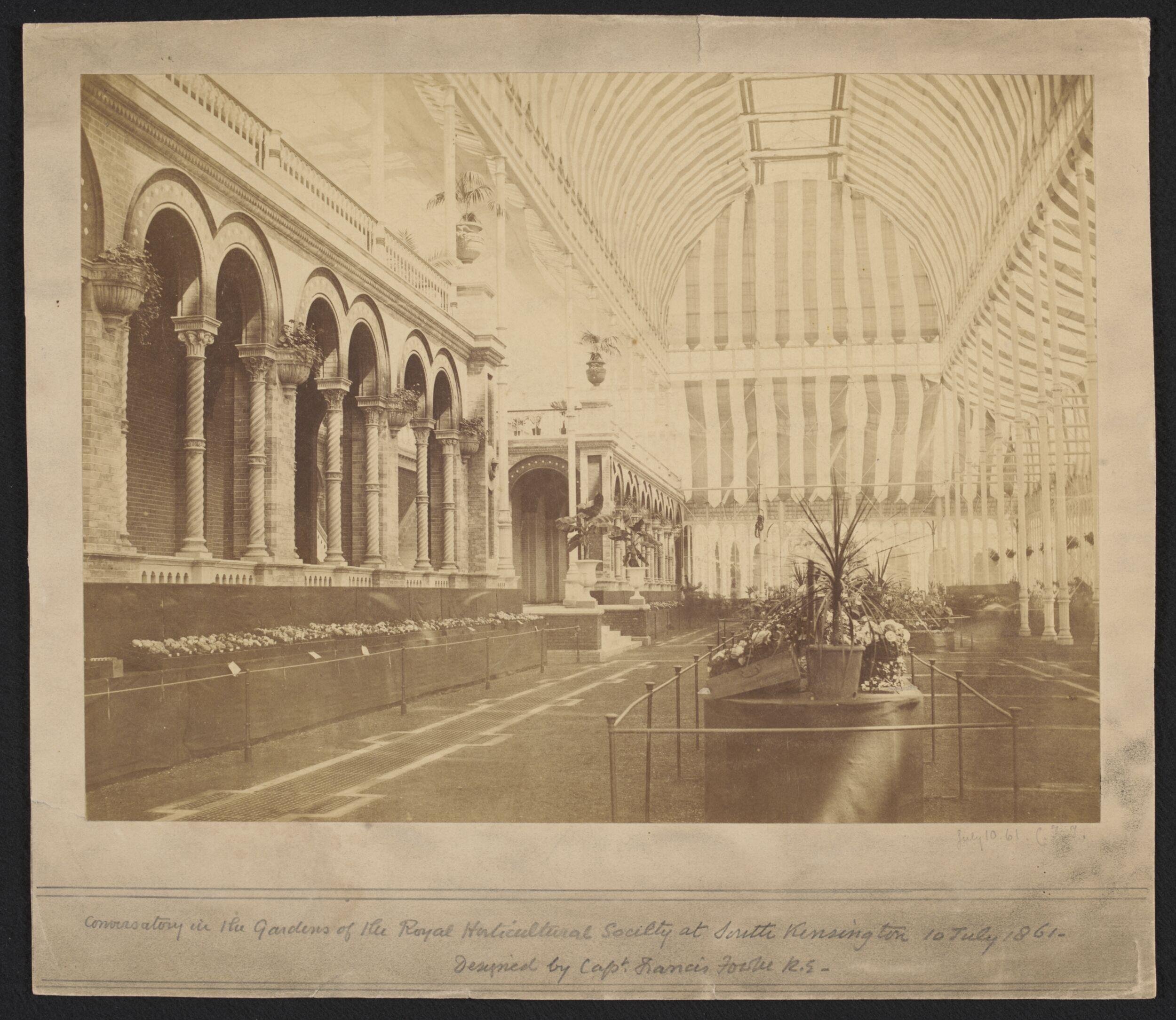 Interior view of the conservatory of the Royal Horticultural Society, 10 July 1861, designed by Captain Francis Fowke