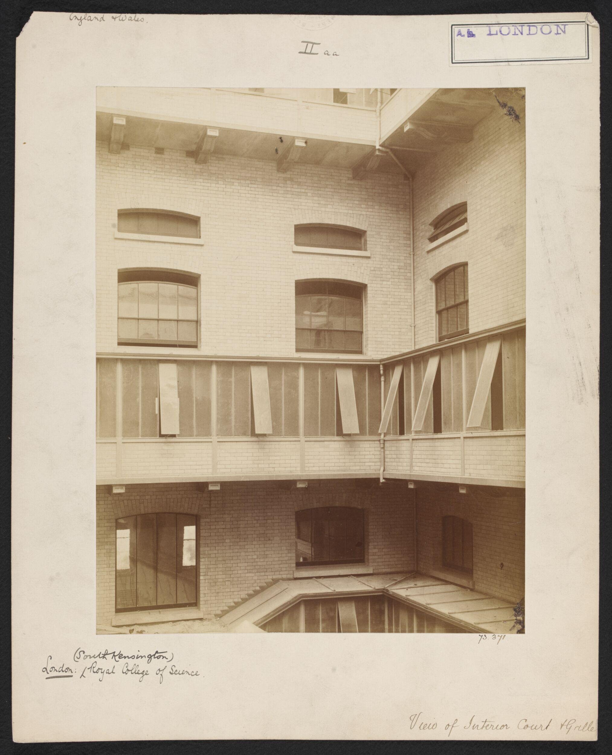 Interior well of Science Schools, showing the external corridors