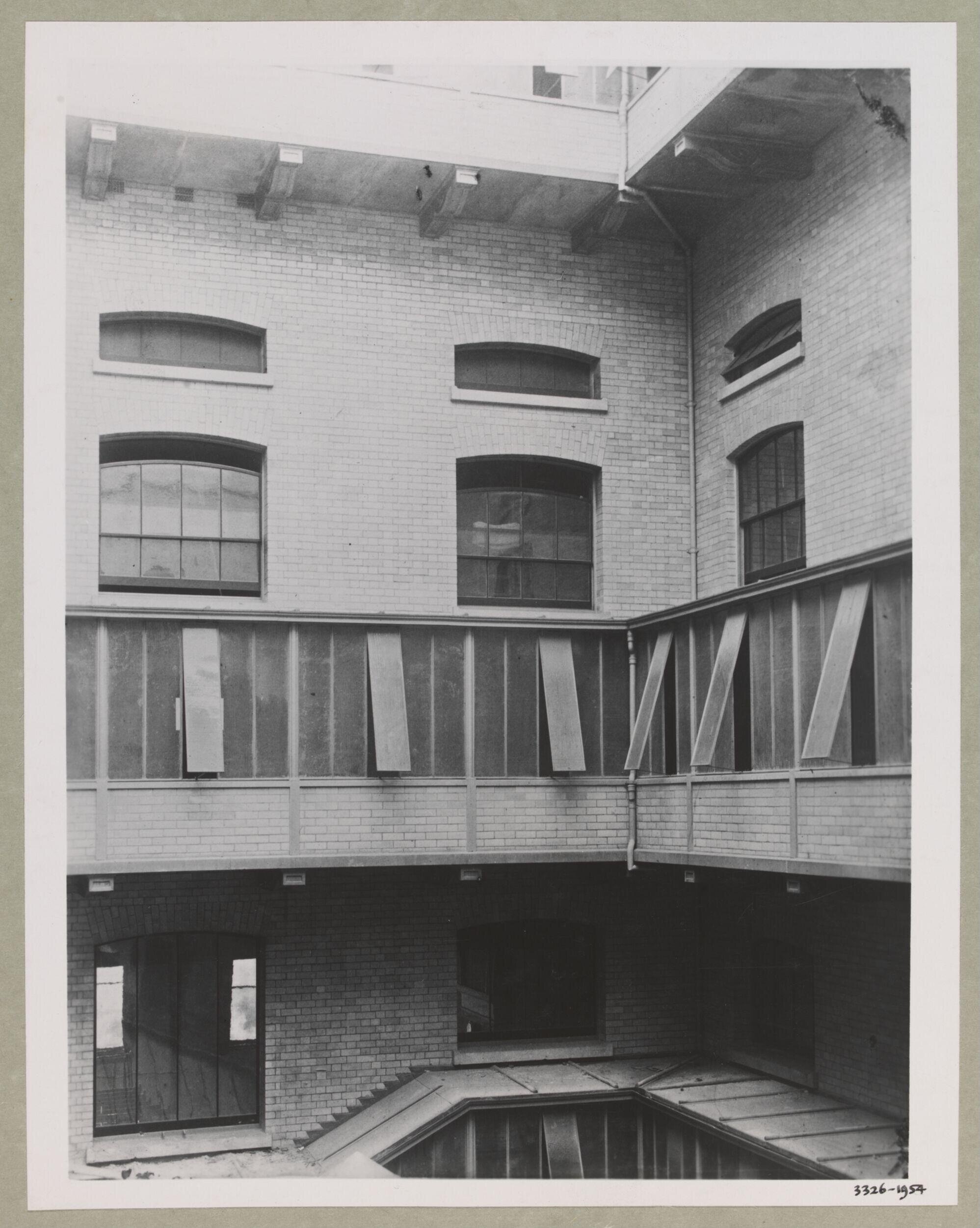 South Kensington, Interior well of Science Schools, showing the external corridors