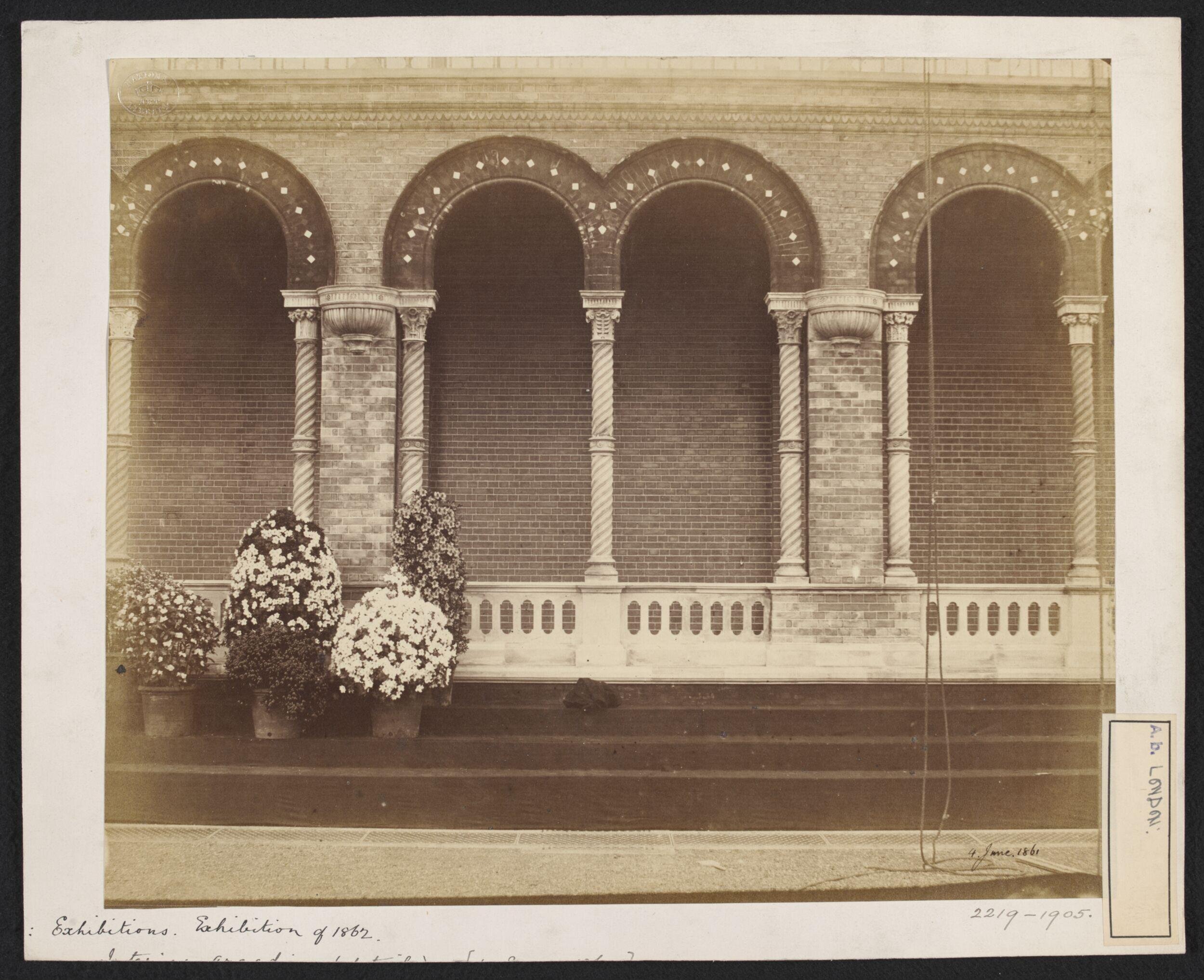 1862 International Exhibition, South Kensington, Royal Horticultural Gardens, arcade and plants