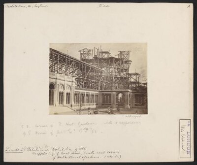 1862 International Exhibition, South Kensington, south-east corner of Royal Horticultural Gardens, scaffolding of east dome