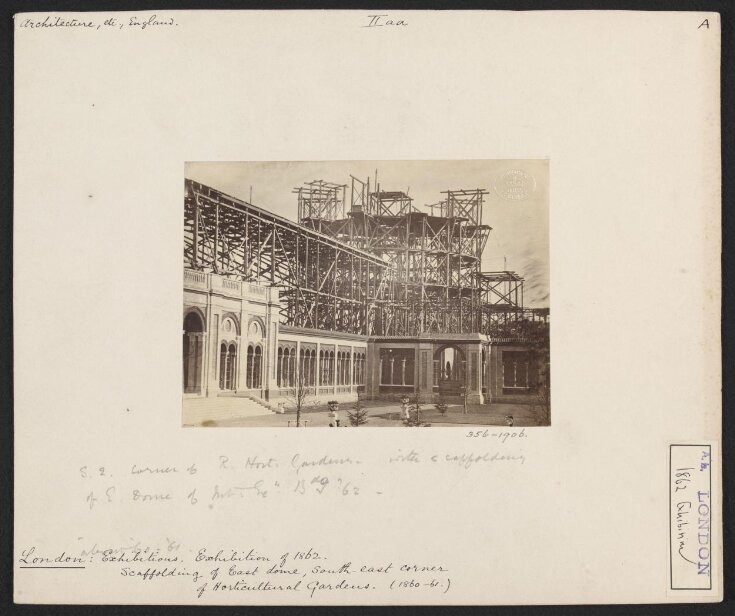1862 International Exhibition, South Kensington, south-east corner of Royal Horticultural Gardens, scaffolding of east dome top image