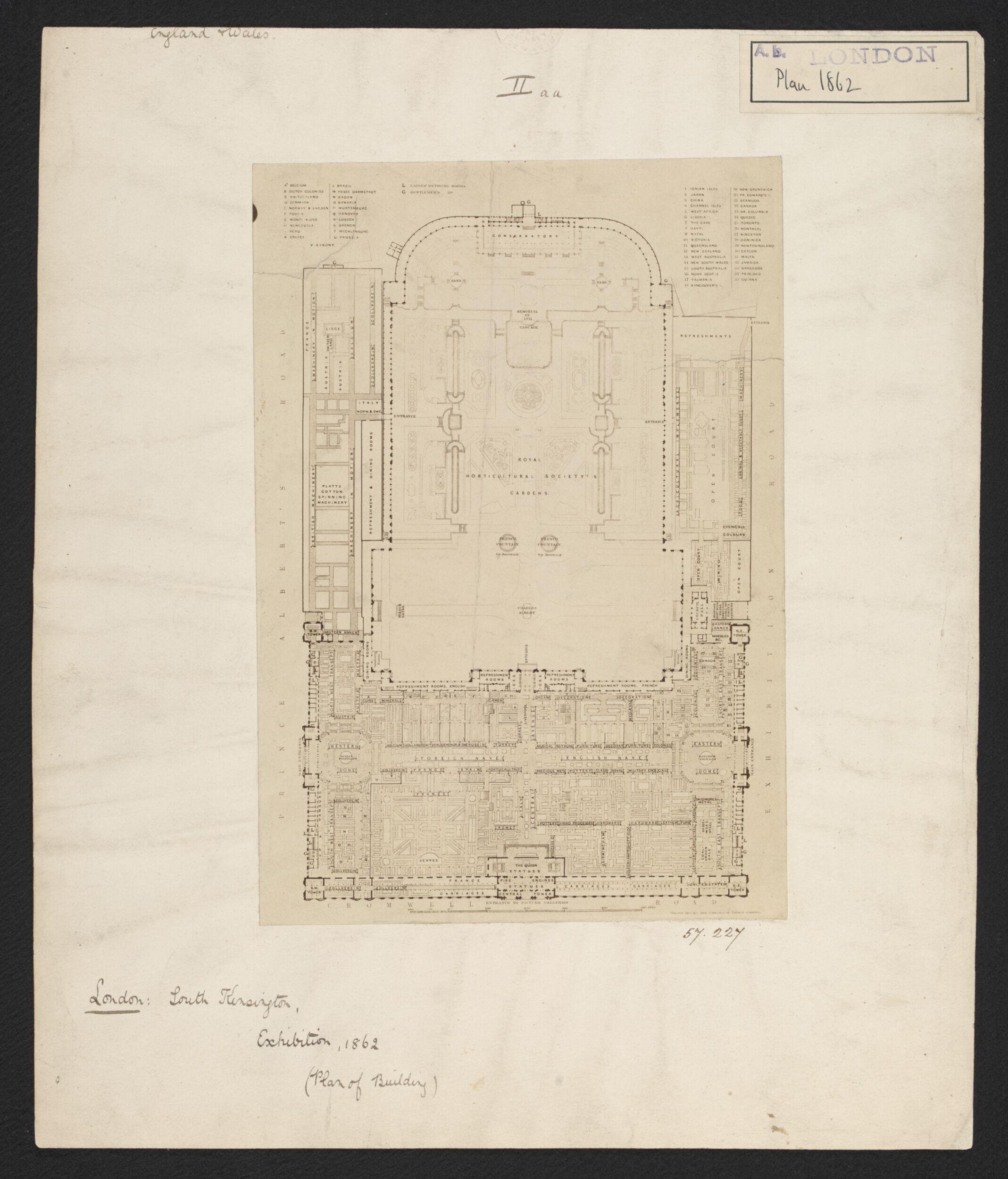 Plan of the buildings and grounds for the International Exhibition of 1862 and the Royal Horticultural Society Gardens