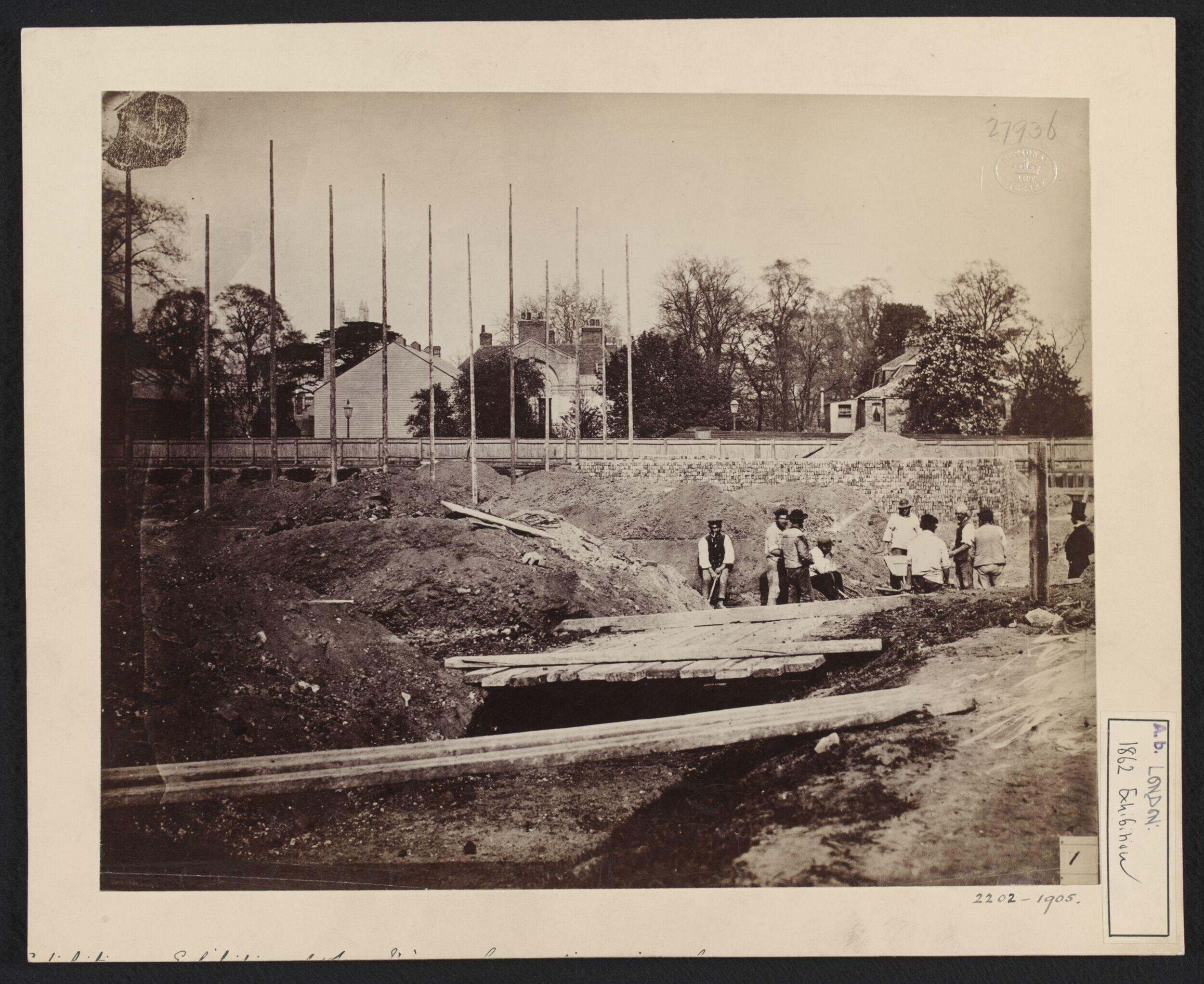 Exhibition of 1862:  View of foundations in angle between Exhibition and Cromwell Roads