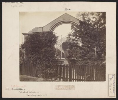 Exterior view of the Nave of the International Exhibition Building 1862, as seen through the Eastern Arch; taken from the back of the Residences, South Kensington Museum