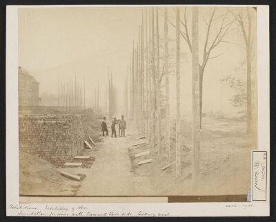 1862 International Exhibition, South Kensington,  foundation for inner wall, Cromwell Road side, looking west