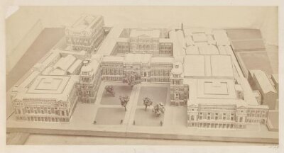 Model of the proposed South Kensington Museum buildings, completed according to the plans of Henry Scott, bird's-eye view from Cromwell Road