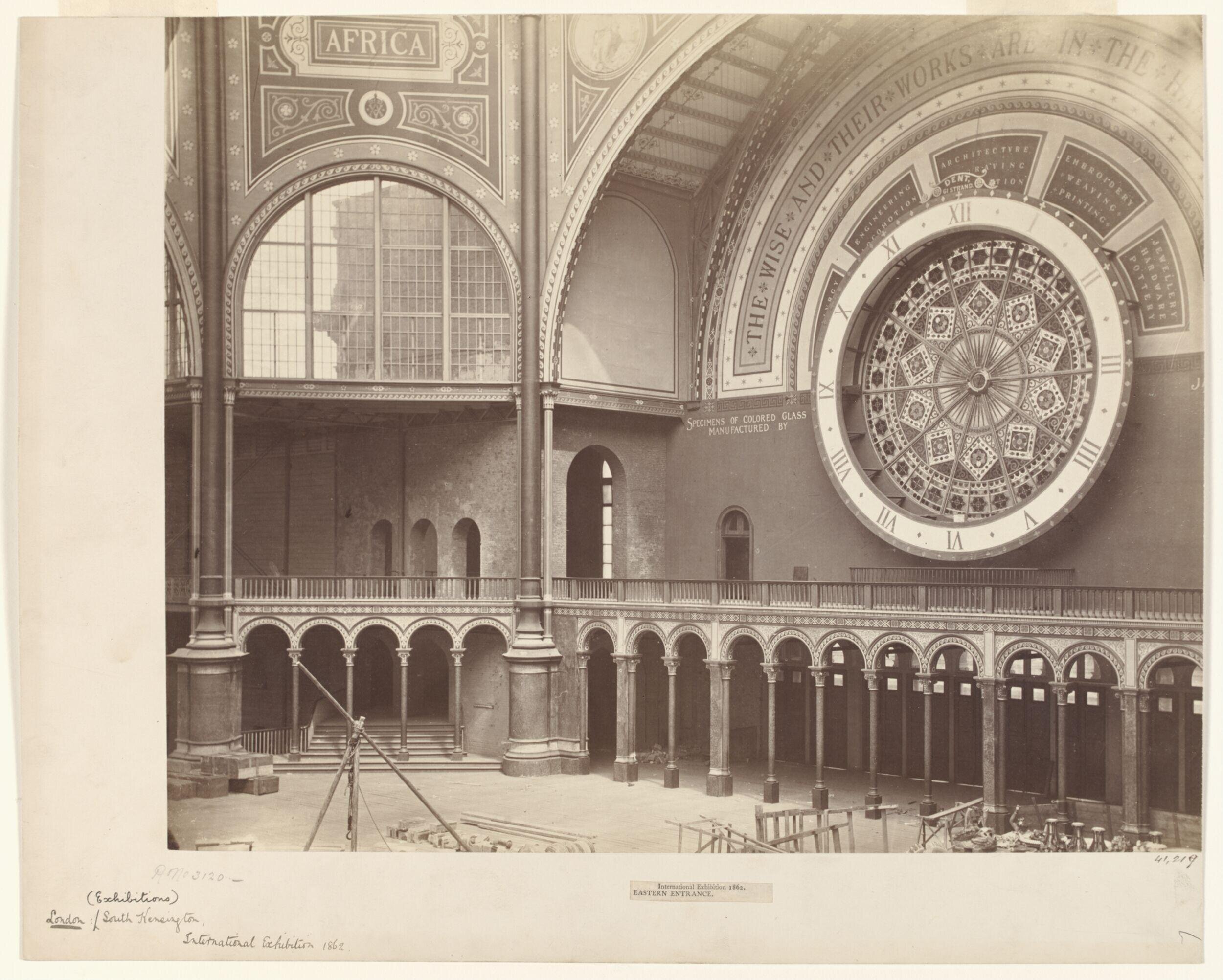 View of East Entrance, International Exhibition, South Kensington, 1862