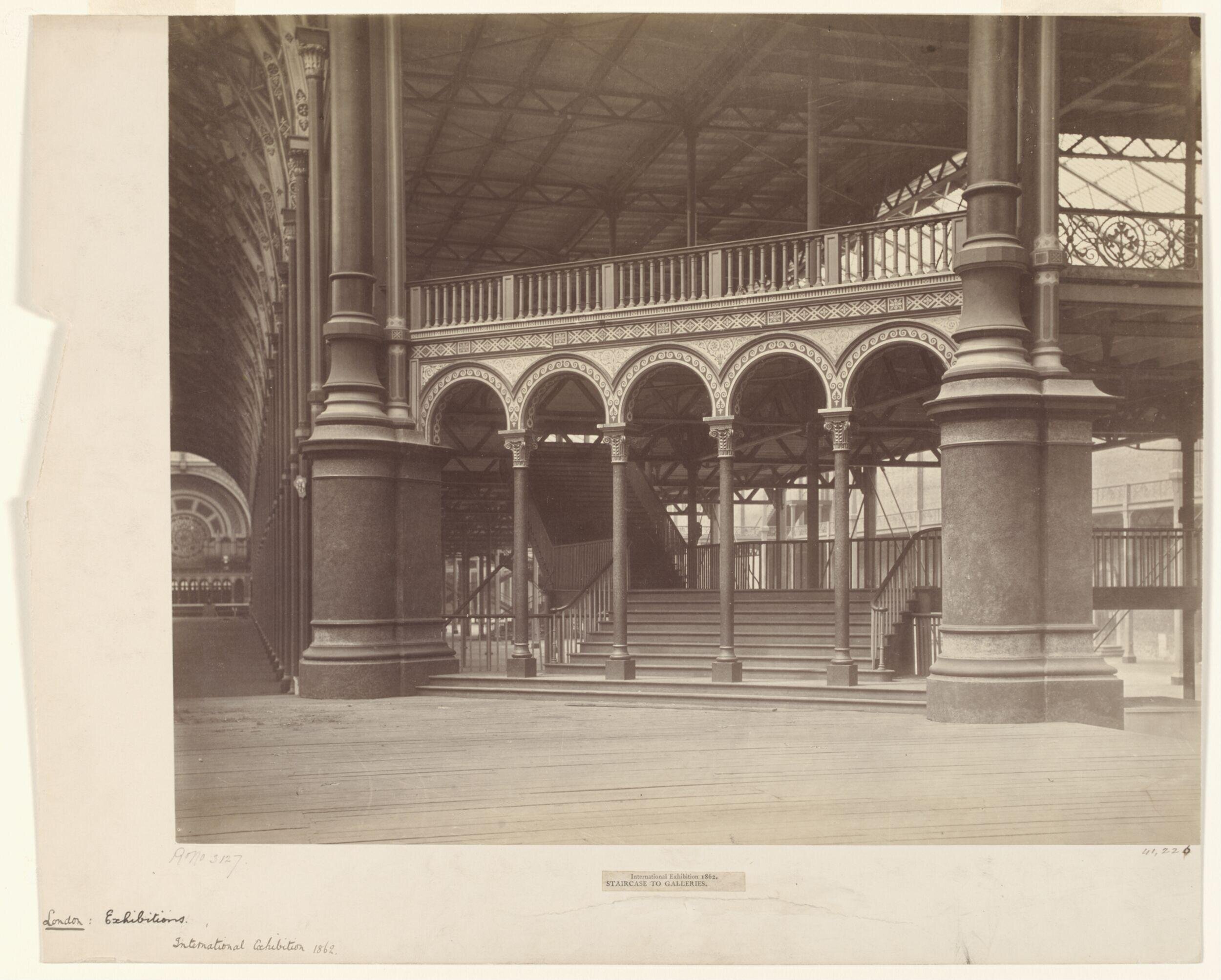 Interior view of staircase to galleries, International Exhibition, South Kensington