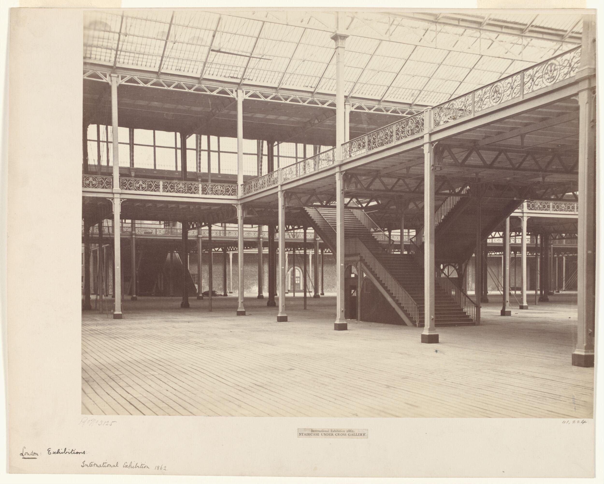 Interior view of staircase under Cross Gallery, International Exhibition, South Kensington