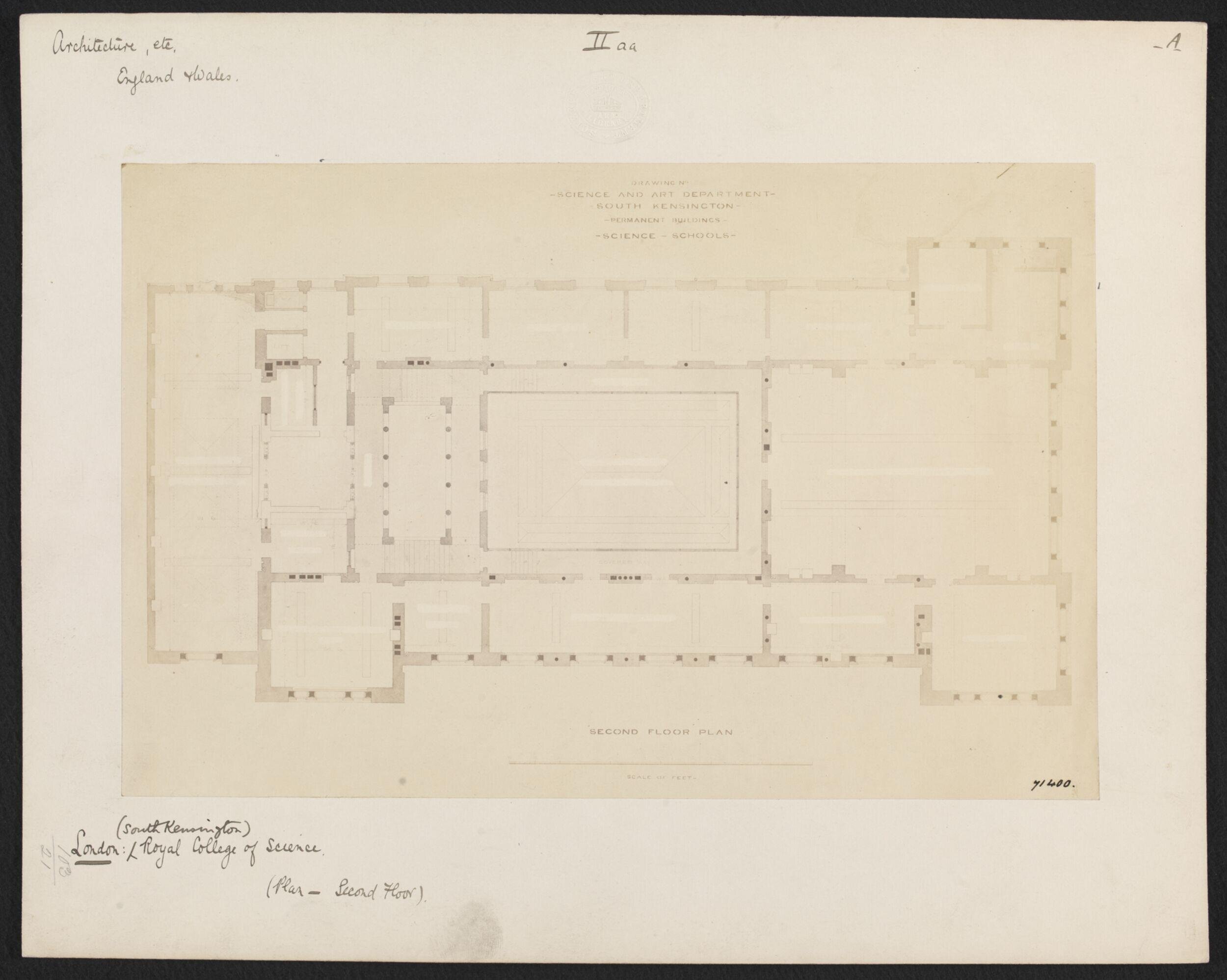 Royal College of Science:  second floor plan, South Kensington