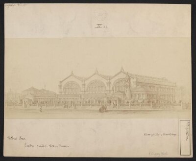 Design by J. W. Wild for the completion of the Bethnal Green Museum building with a tower and curator's house
