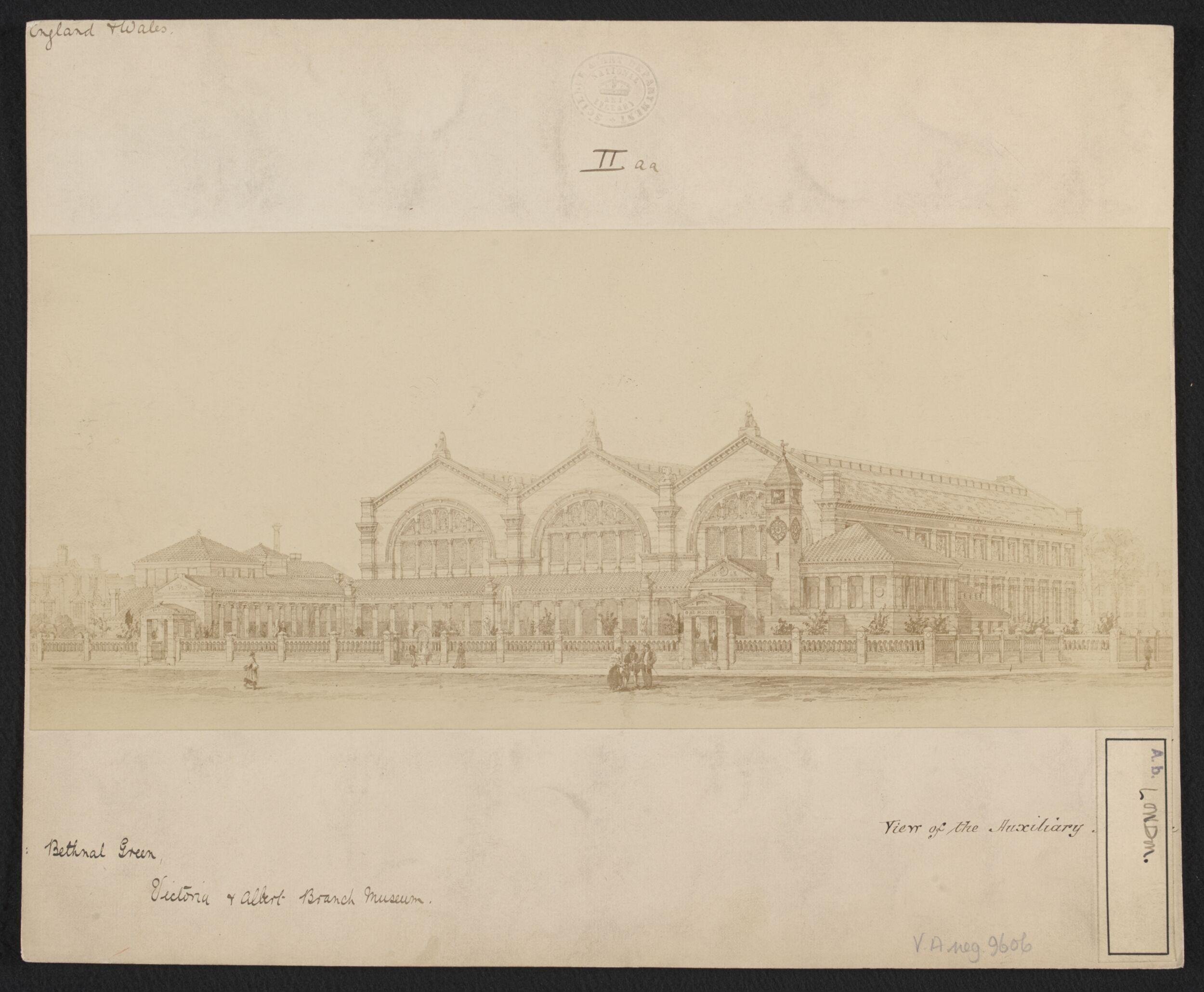 Design by J. W. Wild for the completion of the Bethnal Green Museum building with a tower and curator's house