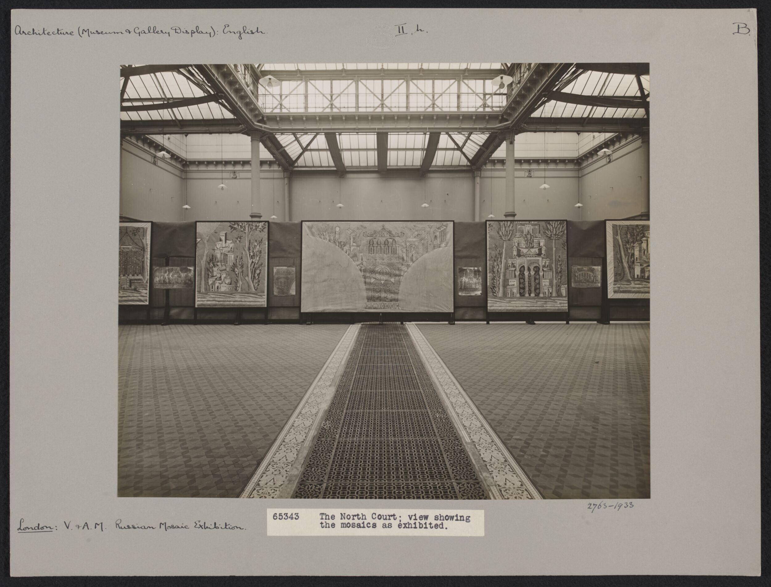Victoria and Albert Museum, exhibition of paper casts and photographs of Byzantine mosaics from the Mosque of the Omeyyads, Damascus, as exhibited in North court