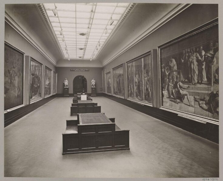 Victoria and Albert Museum, The Raphael Cartoons Gallery, North Gallery (Gallery 94) after the 1929 redecoration, from the west-end top image