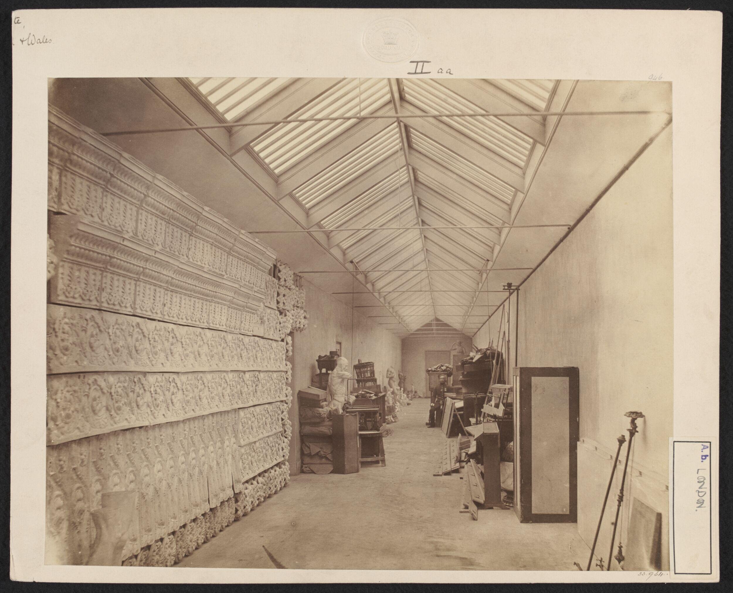 Casts in store corridor, South Kensington Museum