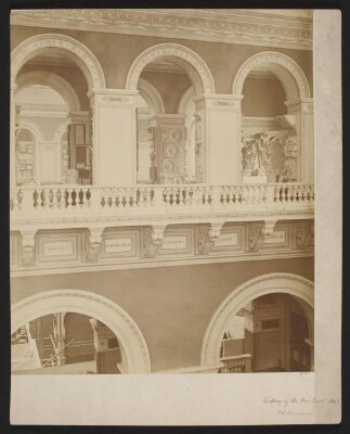 South Kensington Museum, view of the lower gallery (Gallery 111) and upper gallery between the Cast Courts