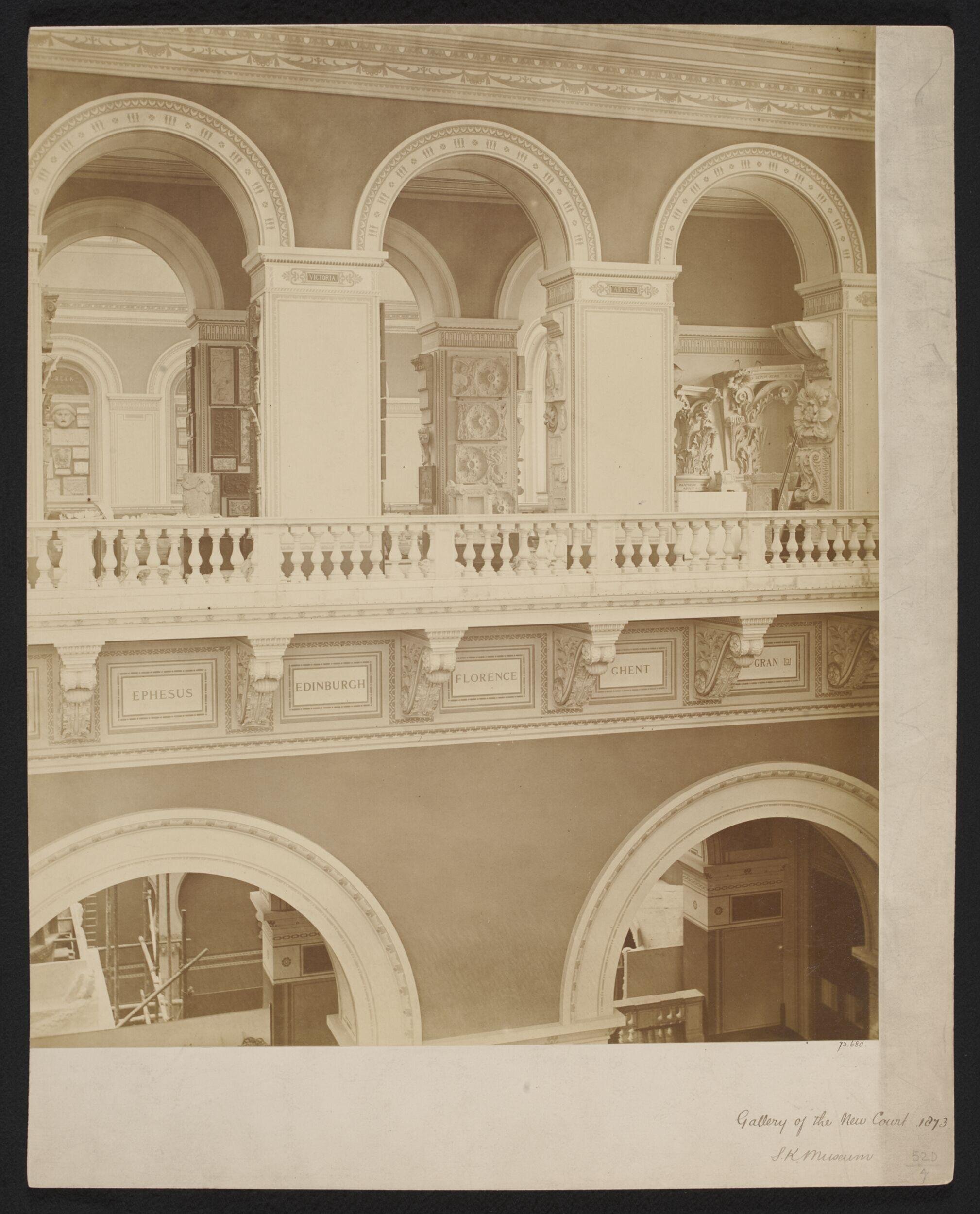 South Kensington Museum, view of the lower gallery (Gallery 111) and upper gallery between the Cast Courts