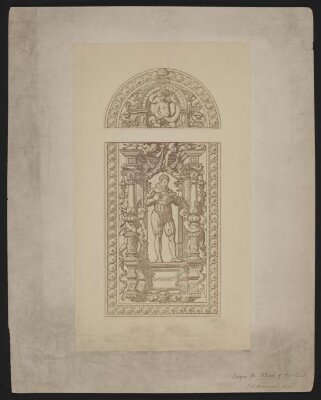 Design for painted window blind for the Cast Courts showing Mansart by Frank Moody