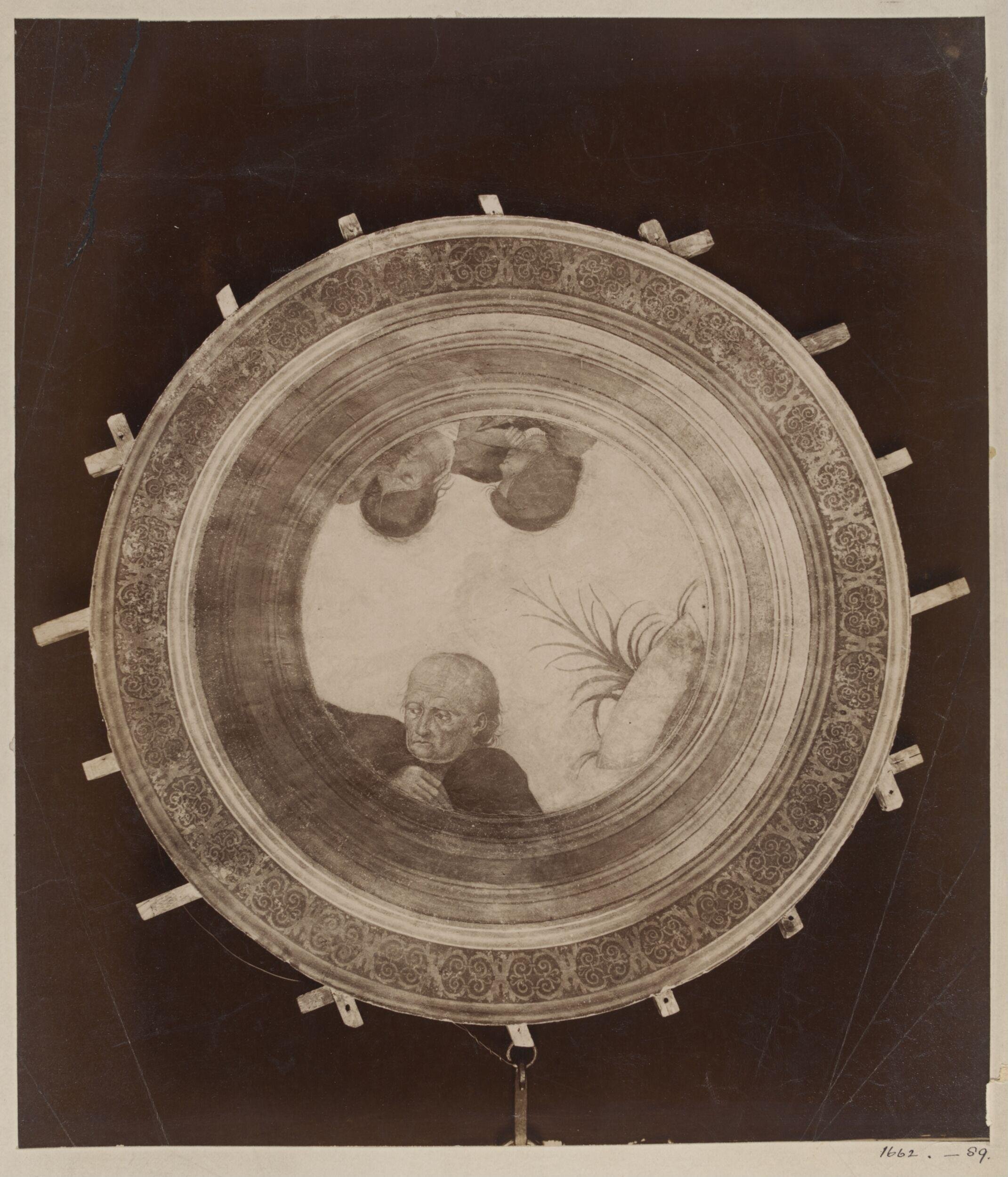 Fresco ceiling cenrtral oculus attributed to Alessandro Pampurino, originally from Casa Maffi, Cremona, purchased from Stefano Bardini